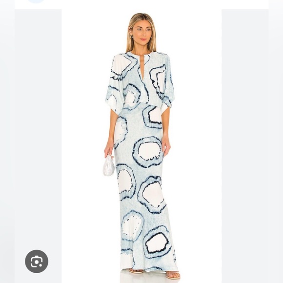 Norma Kamali Tie Dye Blue and White Maxi Dress - Picture 1 of 6